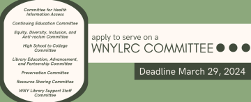green banner with the words apply to join a wnylrc committee and list of committee names