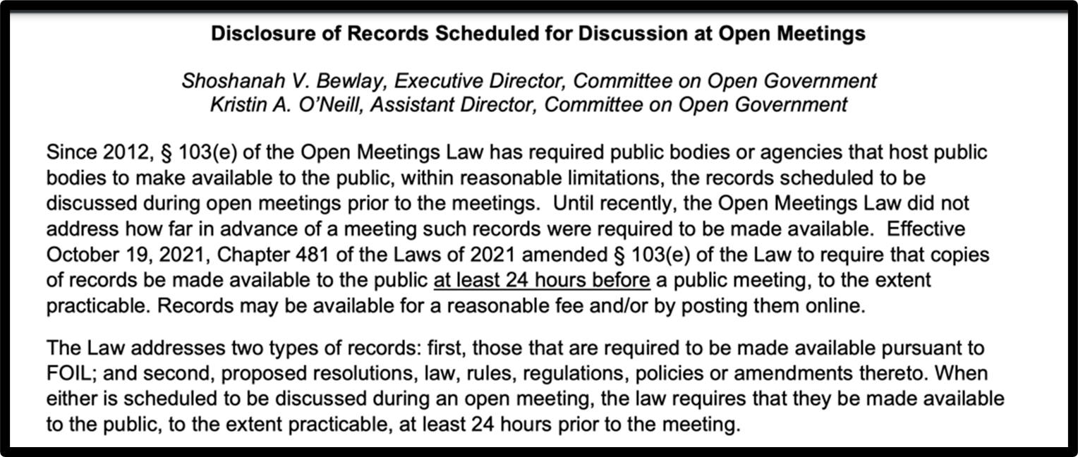 Screenshot of Open Meetings Law discussion