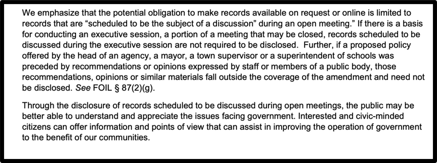 Continued screenshot of Open Meetings Law discussion