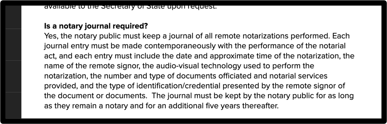 Notary Journal requirements