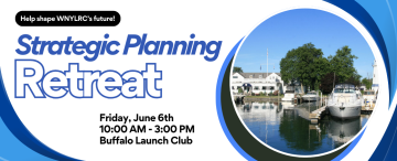 image of buffalo launch club with swirls different shades of blue with event title